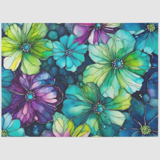 カラフルフローラインクアートティッシュペーパー 薄葉紙 (正面)