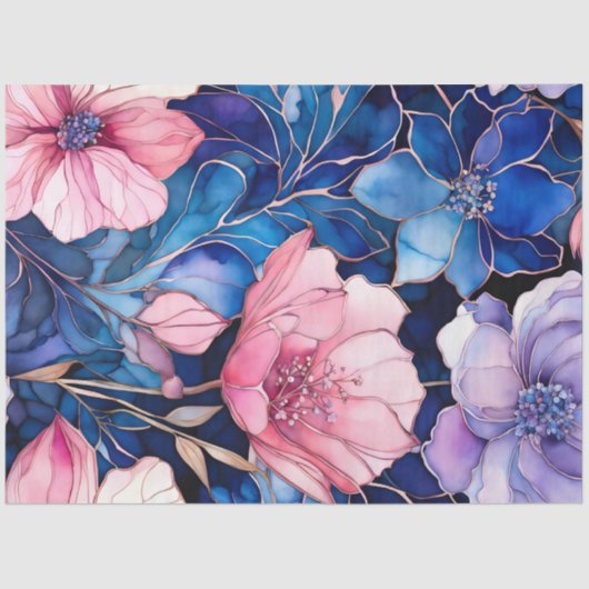 カラフルフローラインクアートティッシュペーパー 薄葉紙 (正面)