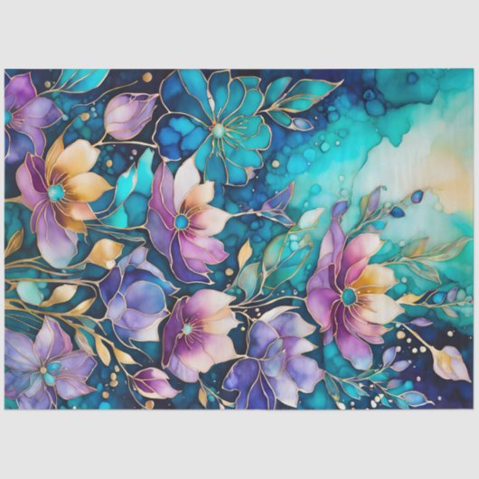 カラフルフローラインクアートティッシュペーパー 薄葉紙 (正面)