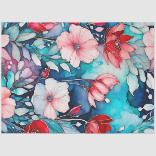 カラフルフローラインクアートティッシュペーパー 薄葉紙 (正面)