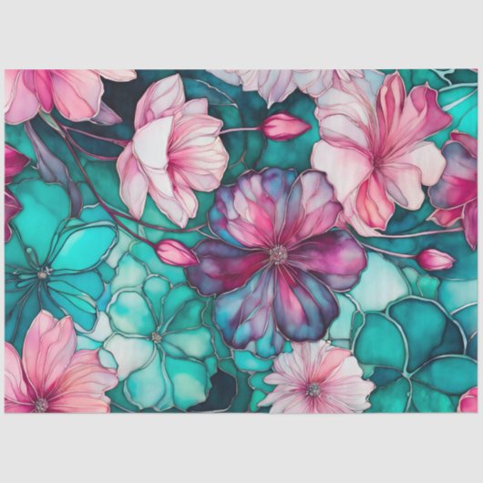 カラフルフローラインクアートティッシュペーパー 薄葉紙 (正面)