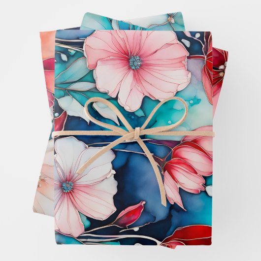 カラフルフローラインクアート包装紙シート ラッピングペーパーシート (インサイチュ)