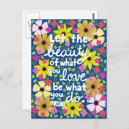 カラフルフローラインスパイア引用文タイポグラフィ ポストカード (正面/裏面)