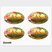 カラフルフローラオレンジ色の製品ラベルイニシャルロゴ 楕円形シール (シート)