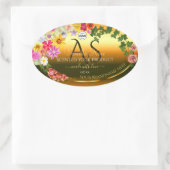 カラフルフローラオレンジ色の製品ラベルイニシャルロゴ 楕円形シール (バッグ)