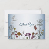 カラフルフローラガーデンブルーシャイニーグリッター結婚ズ サンキューカード (正面)
