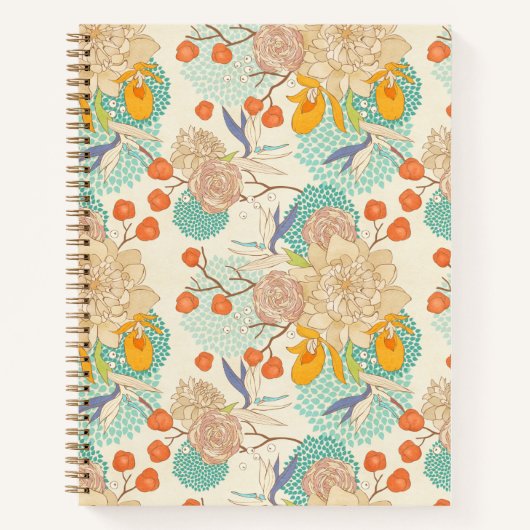 カラフルフローラガーデン模様 ノートブック (正面)