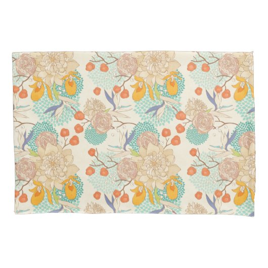 カラフルフローラガーデン模様 枕カバー (正面)