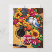 カラフルフローラギターラブバード結婚メキシコ 招待状 (正面)