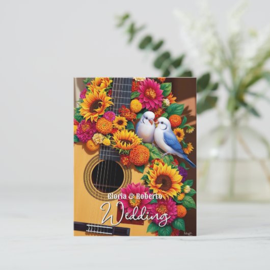 カラフルフローラギターラブバード結婚メキシコ 招待状 (スタンド正面)