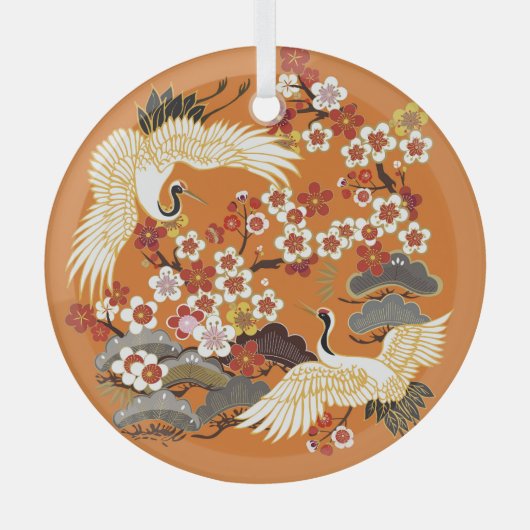 カラフルフローラクレーン桜パターン ガラスオーナメント (正面)