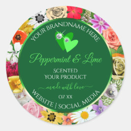 カラフルフローラグリーン商品ラベルかわいいハート ラウンドシール