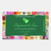 カラフルフローラグリーン商品ラベルかわいいハート 長方形シール (正面)