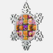 カラフルフローラコラージュのクリスマス装飾 スノーフレークピューターオーナメント (右)