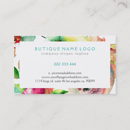 カラフルフローラコラージュ水彩色イラストレーション 名刺 (裏面)
