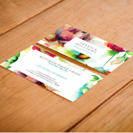 カラフルフローラコラージュ水彩色イラストレーション 名刺