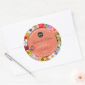 カラフルフローラサーモン製品ラベルハートロゴ ラウンドシール (封筒)