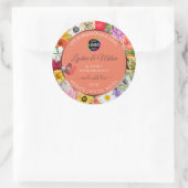 カラフルフローラサーモン製品ラベルハートロゴ ラウンドシール (バッグ)