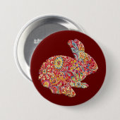 カラフルフローラシルエットイースターバニーボタン 缶バッジ (正面&裏面)