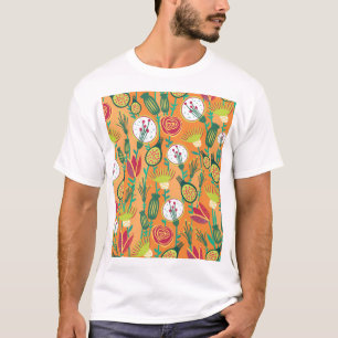 カラフルフローラシームレスパターンデザイン Tシャツ
