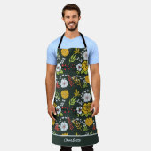 カラフルフローラシームレパーソナライズされたス名 エプロン (着用した状態)