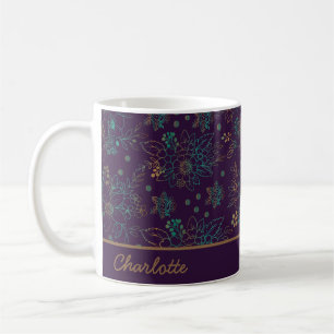 カラフルフローラシームレパーソナライズされたス名 コーヒーマグカップ