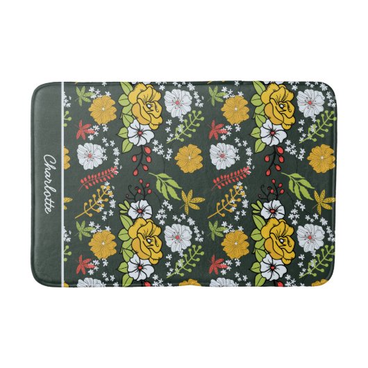 カラフルフローラシームレパーソナライズされたス名 バスマット (正面)