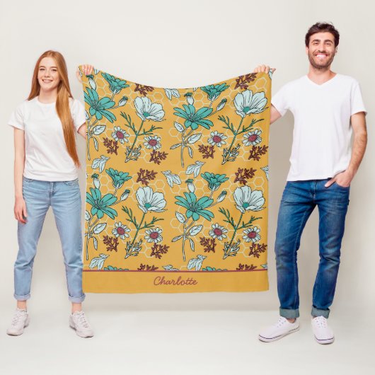 カラフルフローラシームレパーソナライズされたス名 フリースブランケット (インサイチュ)