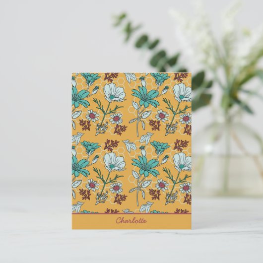 カラフルフローラシームレパーソナライズされたス名 ポストカード (スタンド正面)