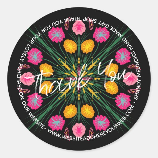 カラフルフローラスクリプトビジネス ラウンドシール (正面)