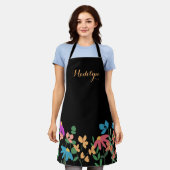カラフルフローラスクリプト名パーソナライズされた エプロン (着用した状態)