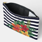 カラフルフローラストライプのパーソナライズされた アクセサリーポーチ (見開き)