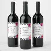 カラフルフローラストライプ結婚類 ワインラベル (ボトル)