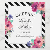 カラフルフローラストライプ結婚類 ワインラベル (シングルラベル)