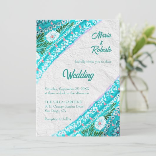 カラフルフローラターコイズメ結婚キシカン 招待状 (スタンド正面)