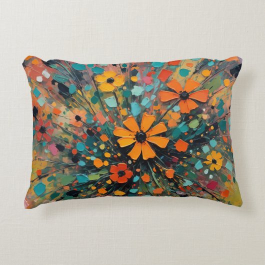 カラフルフローラデザイン枕 アクセントクッション (正面)