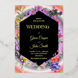 カラフルフローラデザイン/ジオメトリの収集 箔招待状