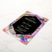 カラフルフローラデザイン/ジオメトリの収集 箔招待状 (回転した状態)