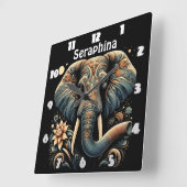 カラフルフローラデザイン スクエア壁時計 (傾斜)