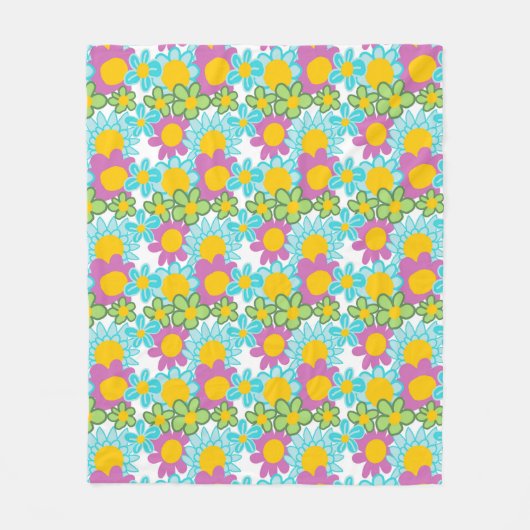カラフルフローラデザイン フリースブランケット (正面)