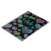 カラフルフローラハートパターンモノグラム名 ノートブック (左側)