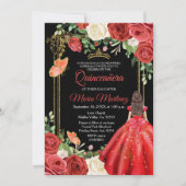 カラフルフローラバタフライキンセアニェラ誕生日 招待状 (正面)