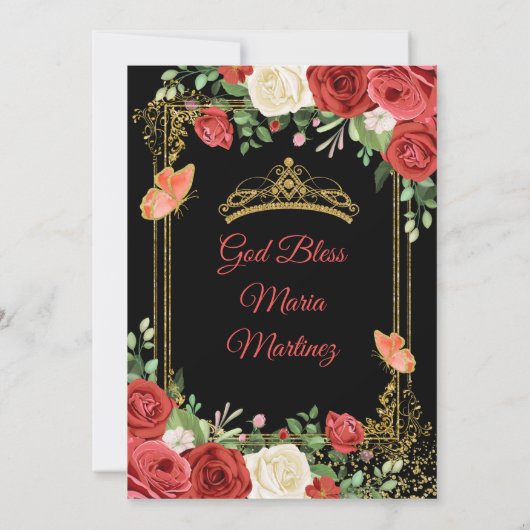 カラフルフローラバタフライキンセアニェラ誕生日 招待状 (裏面)