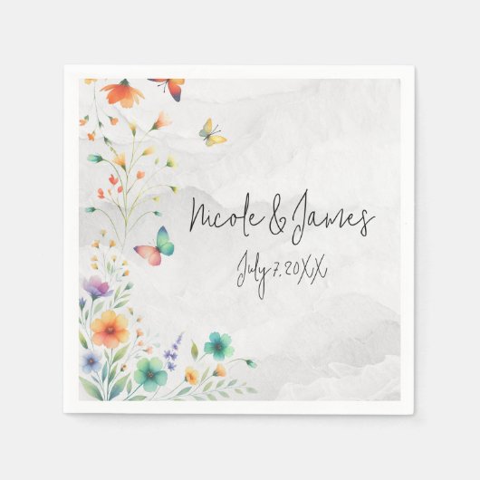 カラフルフローラバタフライ結婚ズ スタンダードカクテルナプキン (正面)
