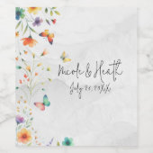 カラフルフローラバタフライ結婚ズ ワインラベル (シングルラベル)