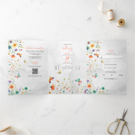 カラフルフローラバタフライ結婚ズ 三つ折り招待状
