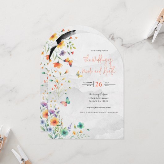 カラフルフローラバタフライ結婚ズ 招待状 (正面/裏面インサイチュ)