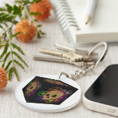 カラフルフローラバーストスカル水カラーキューブ キーホルダー (正面右)