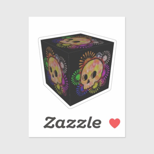 カラフルフローラバーストスカル水カラーキューブ シール (シート)