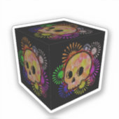 カラフルフローラバーストスカル水カラーキューブ シール (正面)